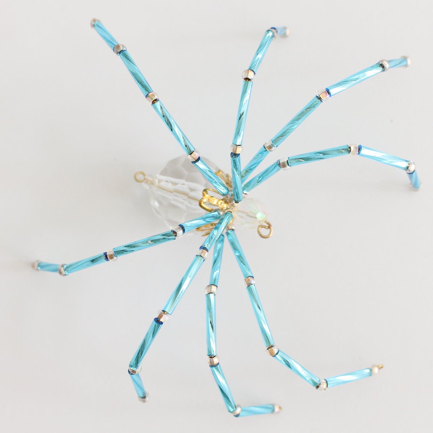 Beaded Spider Christmas Ornament Turquoise and Clear (One of a Kind)