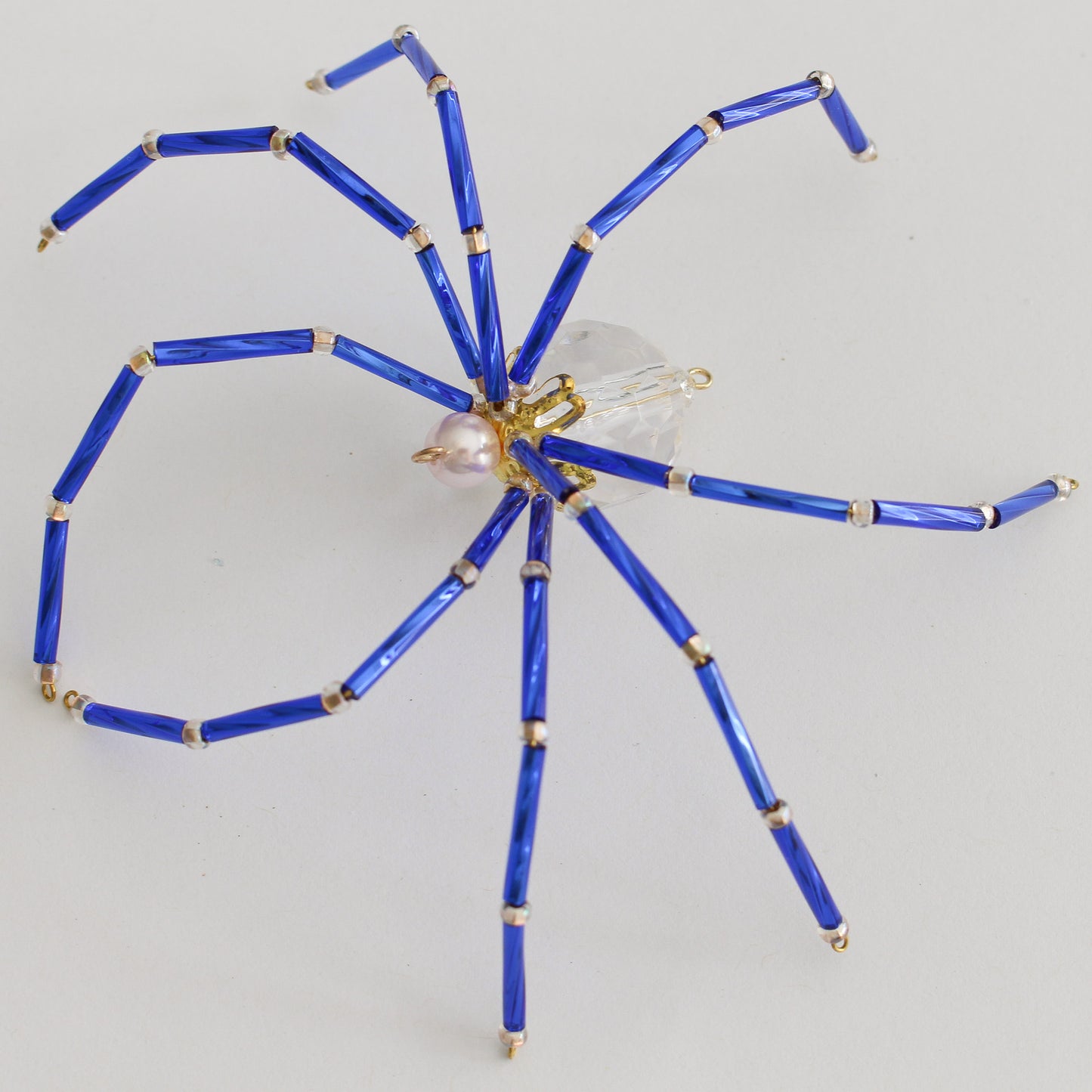 Beaded Spider Christmas Ornament Indigo and Pink (One of a Kind)