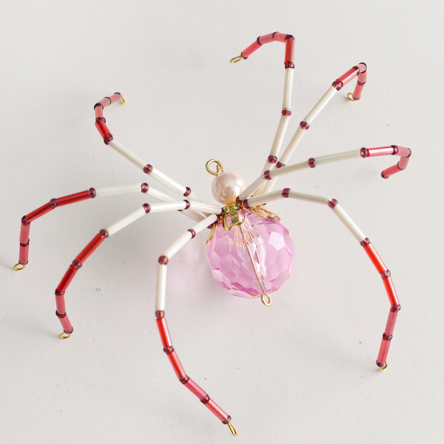Beaded Spider Christmas Ornament Raspberry and Pink (One of a Kind)