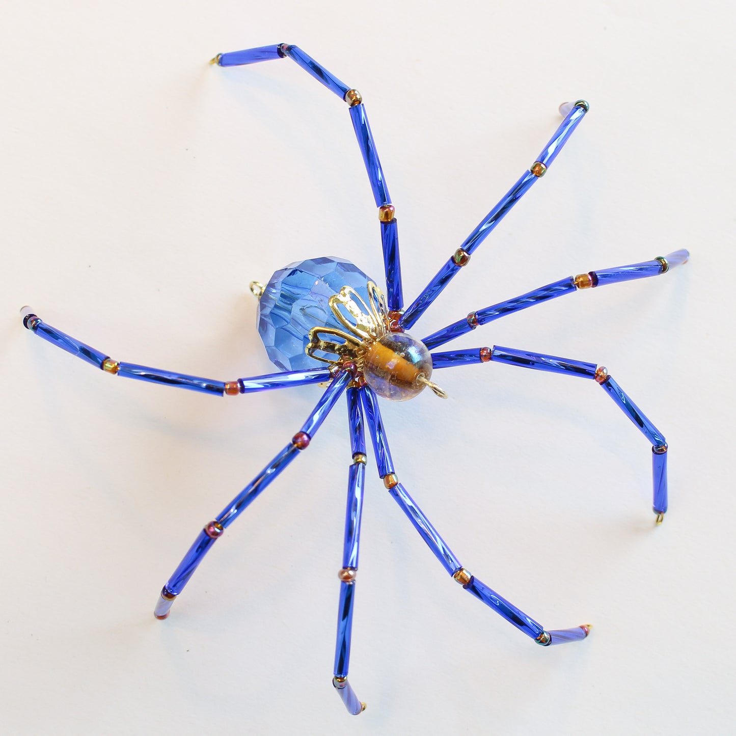 Beaded Spider Christmas Ornament Indigo and Amber (One of a Kind)