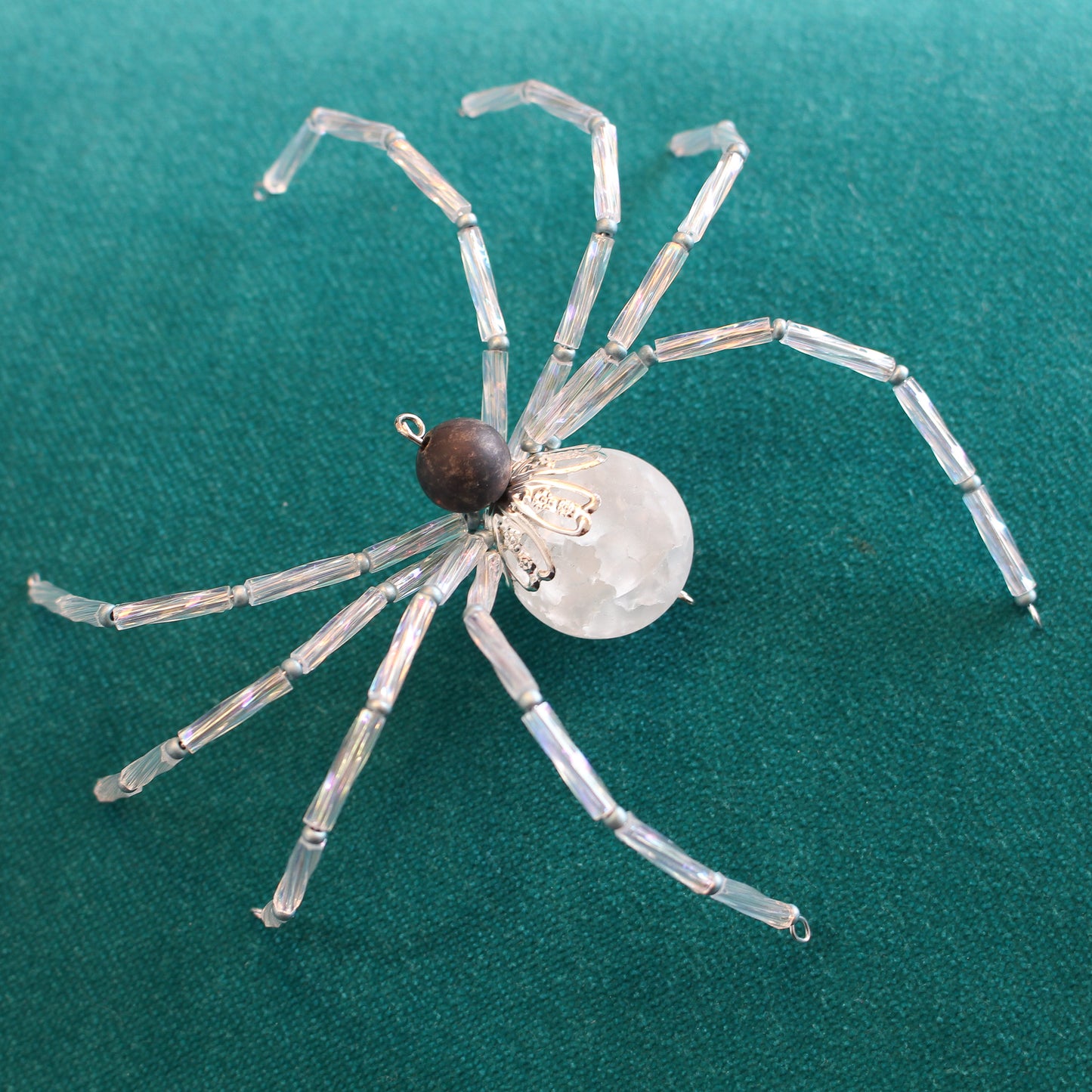 Beaded Spider Christmas Ornament Crackle Quartz White and Grey (Custom for Hayley - One of a Kind)