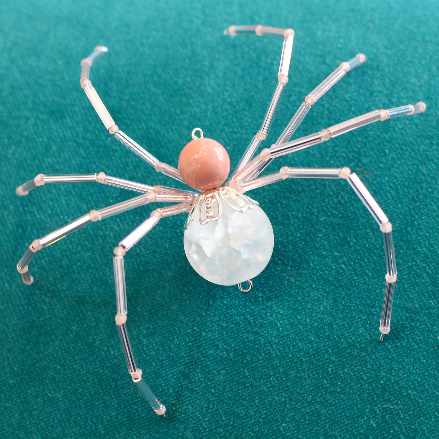 Beaded Spider Christmas Ornament Quartz and Pale Pink (One of a Kind)