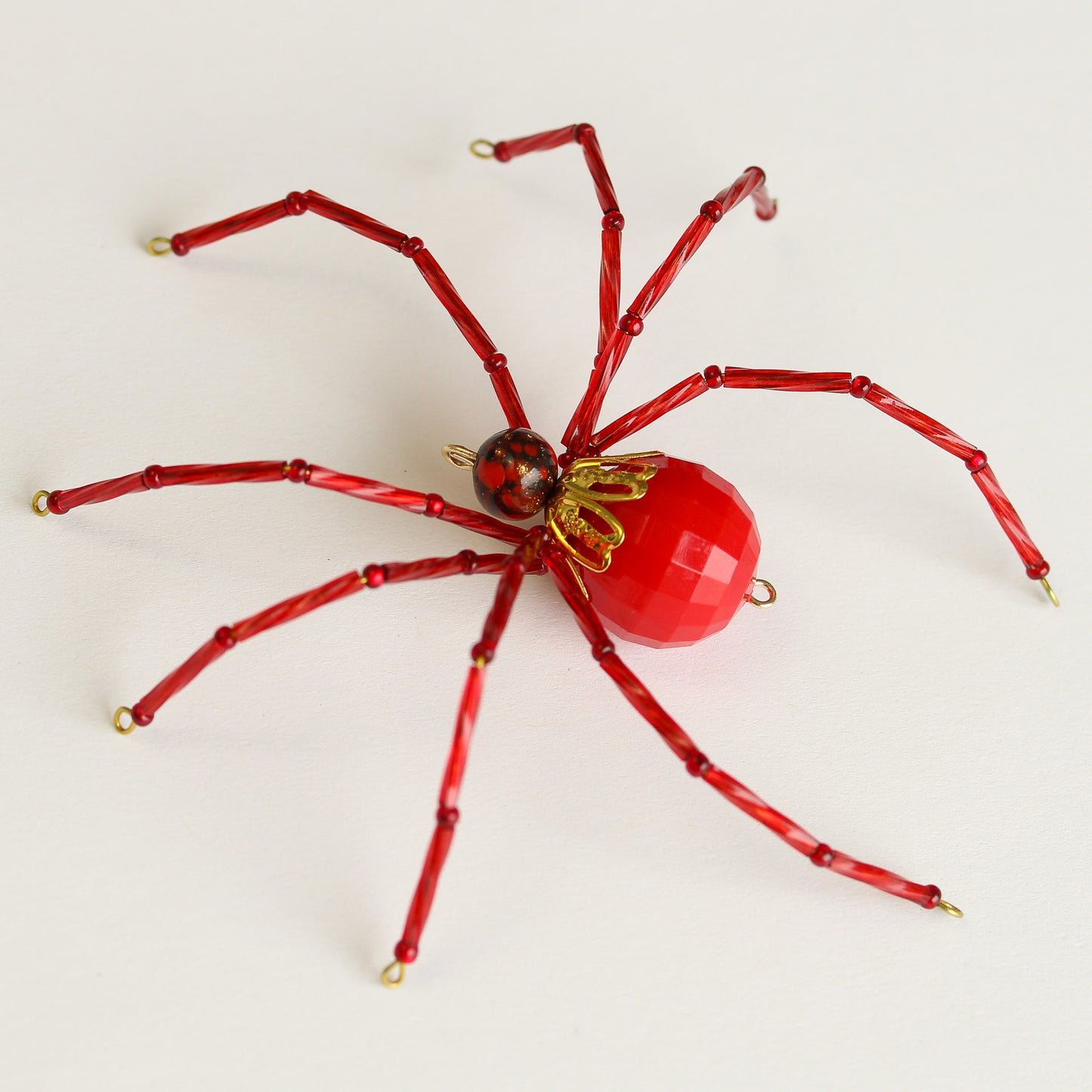 Beaded Spider Christmas Ornament Red and Gold (One of a Kind)