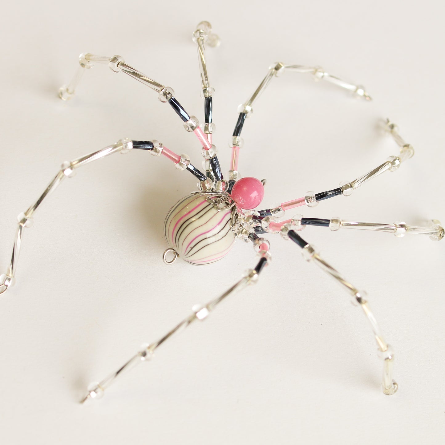 Beaded Spider Christmas Ornament Pink and Cream Marbled (One of a Kind)