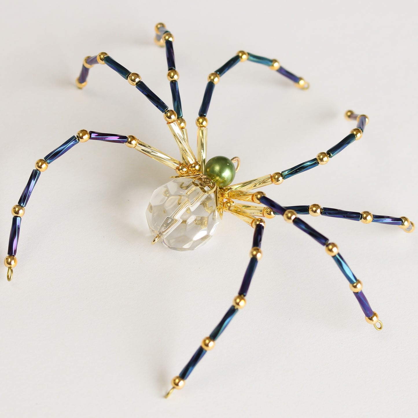 Beaded Spider Christmas Ornament Jewel Tones and Clear Faceted Glass (One of a Kind)