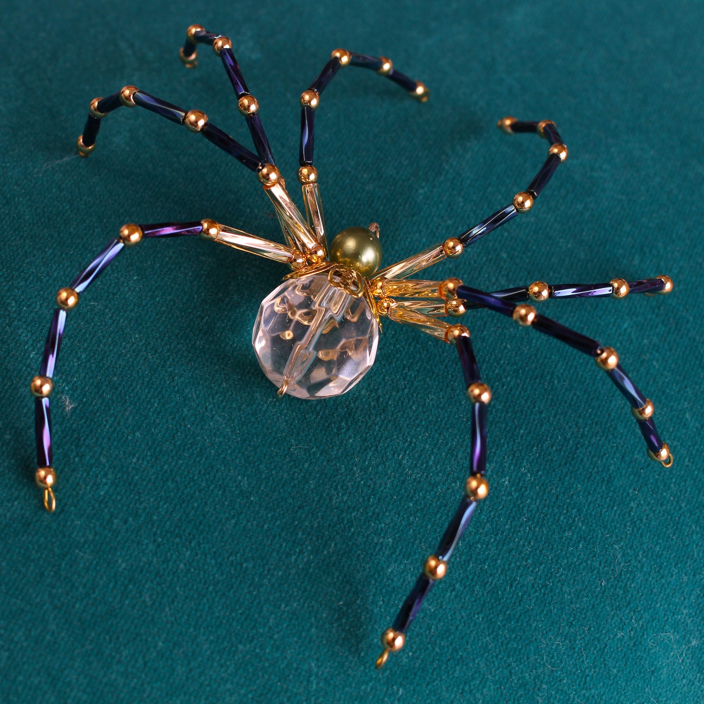 Beaded Spider Christmas Ornament Jewel Tones and Clear Faceted Glass (One of a Kind)