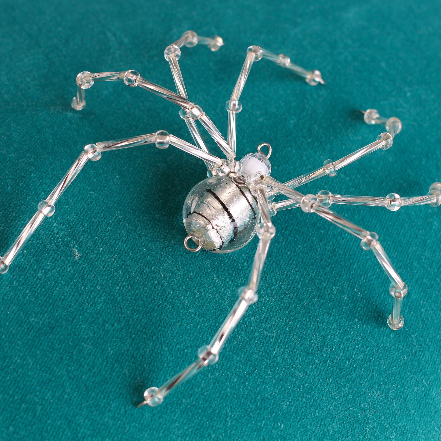 Beaded Spider Christmas Ornament Silver and Clear Glass (One of a Kind)