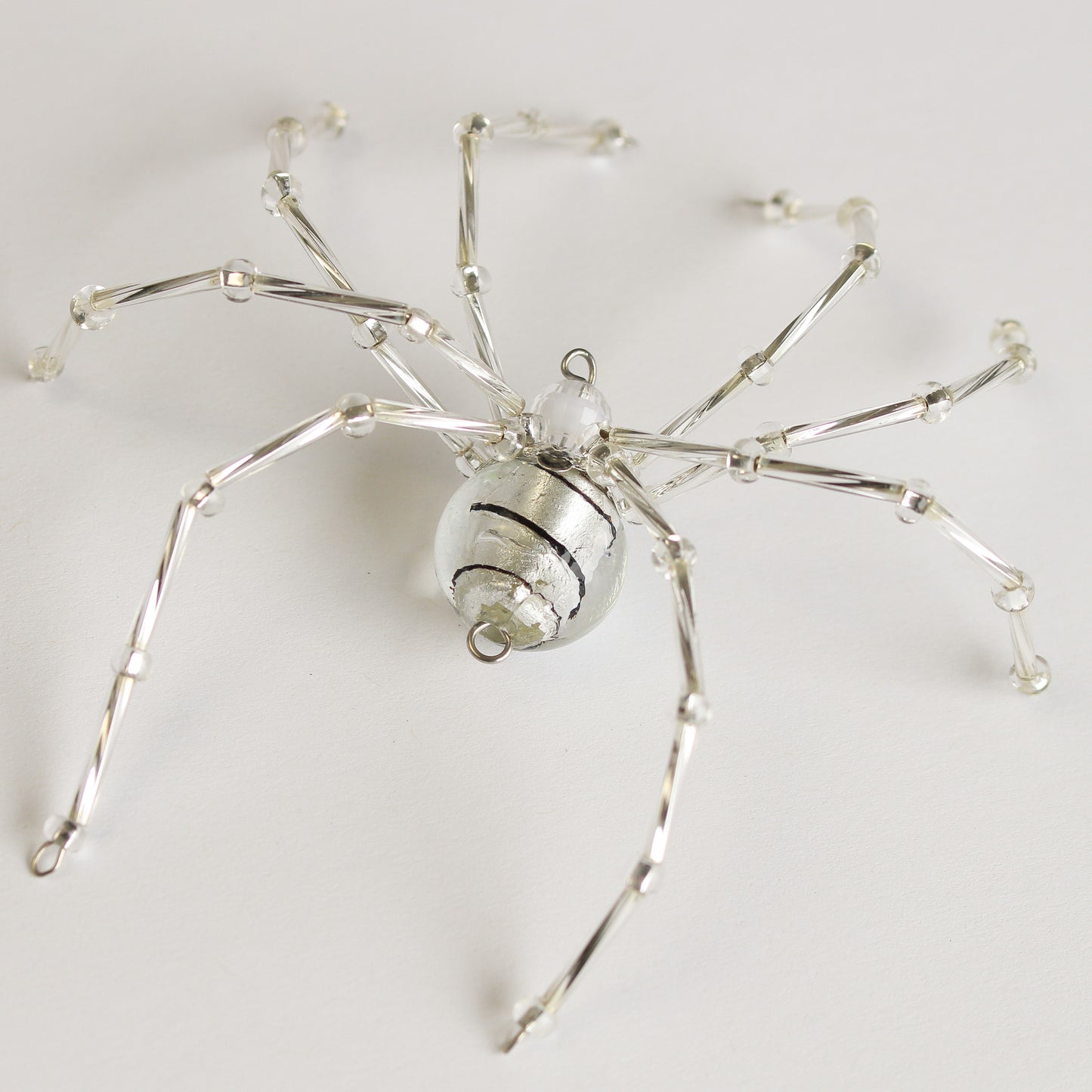 Beaded Spider Christmas Ornament Silver and Clear Glass (One of a Kind)