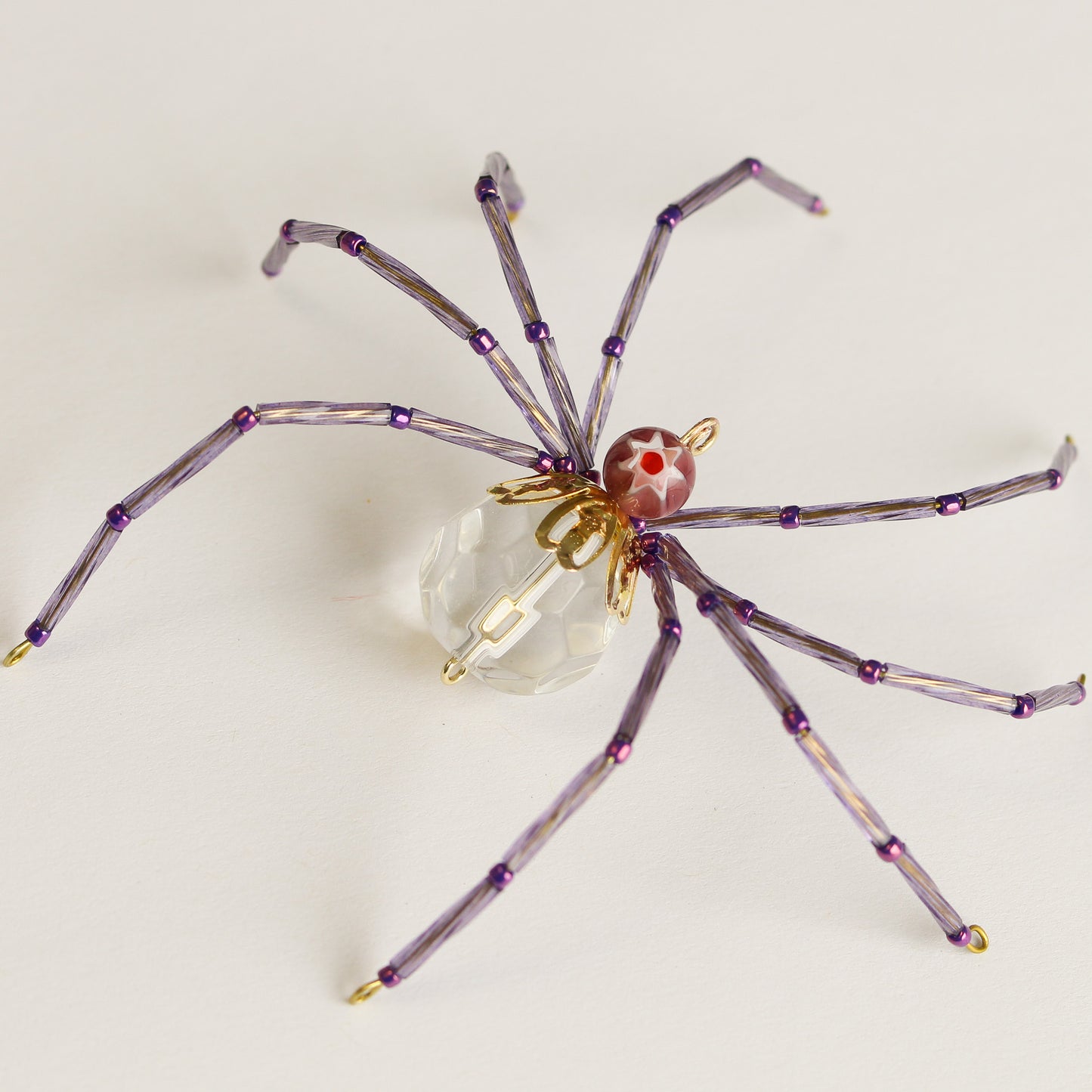 Beaded Spider Christmas Ornament Purple and Clear Faceted Glass (One of a Kind)