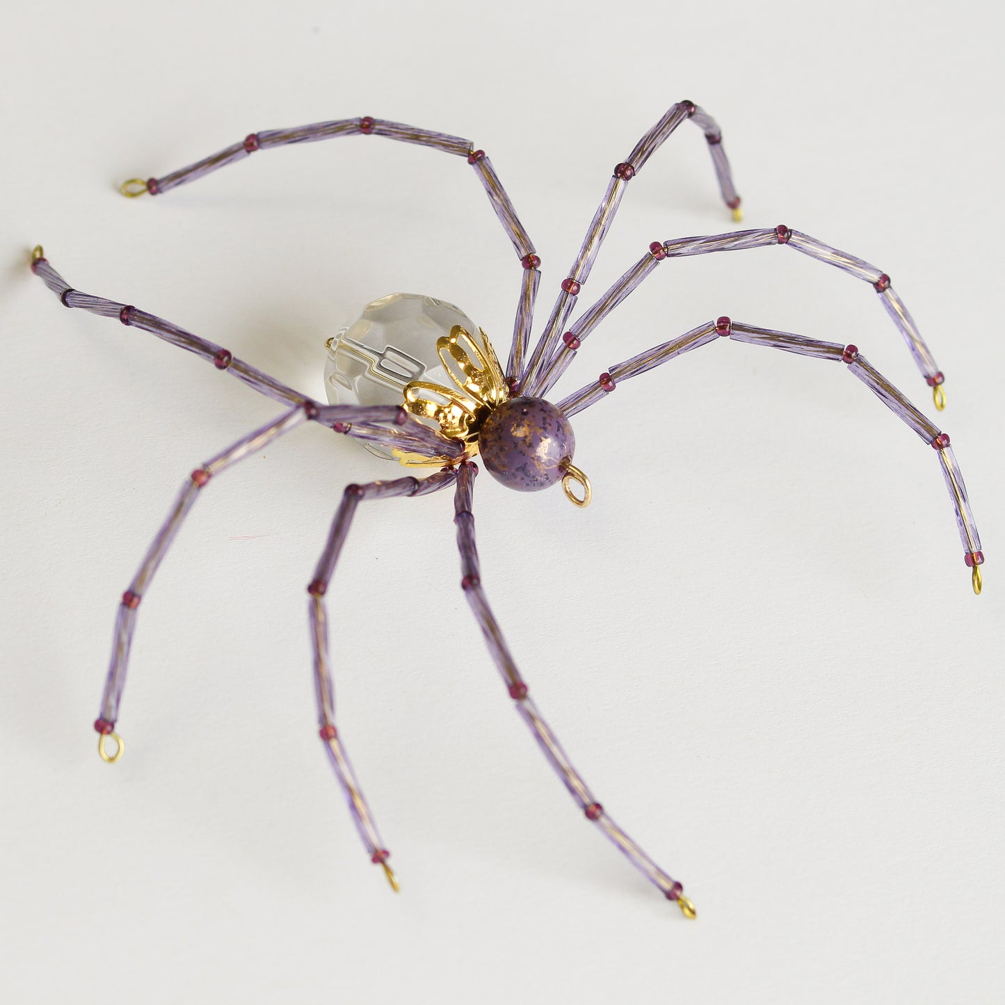 Beaded Spider Christmas Ornament Purple, Gold and Clear Faceted Glass (One of a Kind)