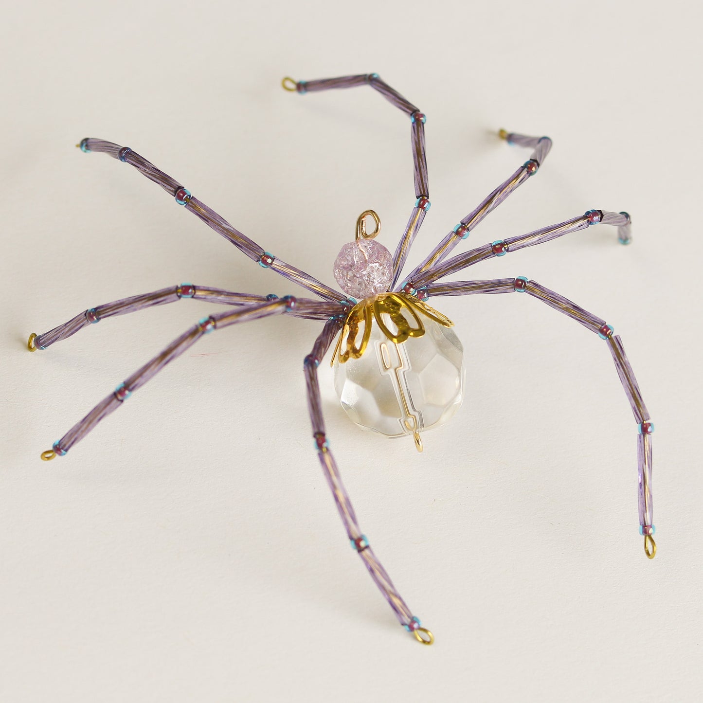 Beaded Spider Christmas Ornament Purple and Clear Faceted Glass (One of a Kind)