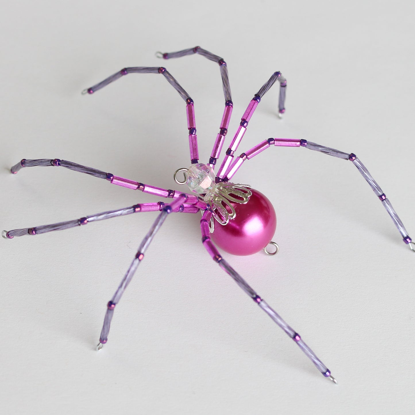 Beaded Spider Christmas Ornament Hot Pink and Purple (One of a Kind)