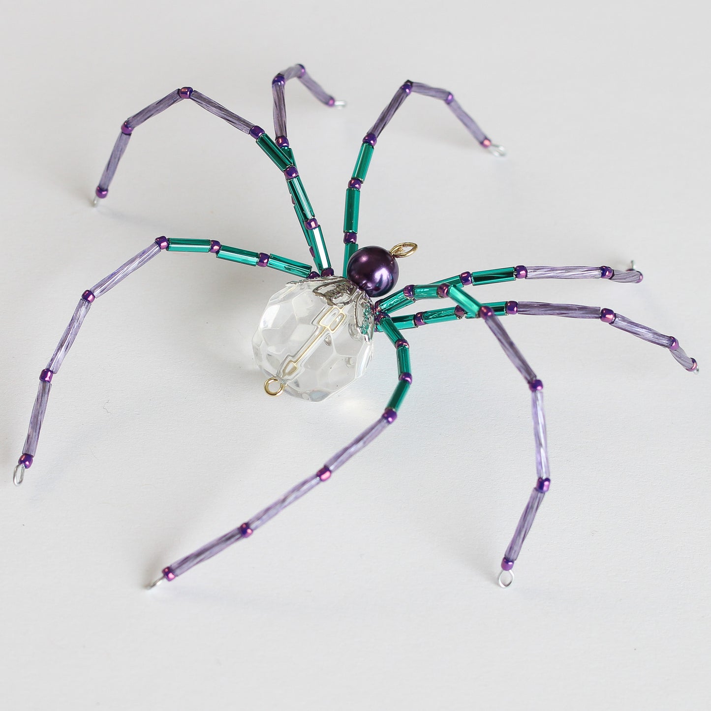 Beaded Spider Christmas Ornament Purple and Teal (One of a Kind)