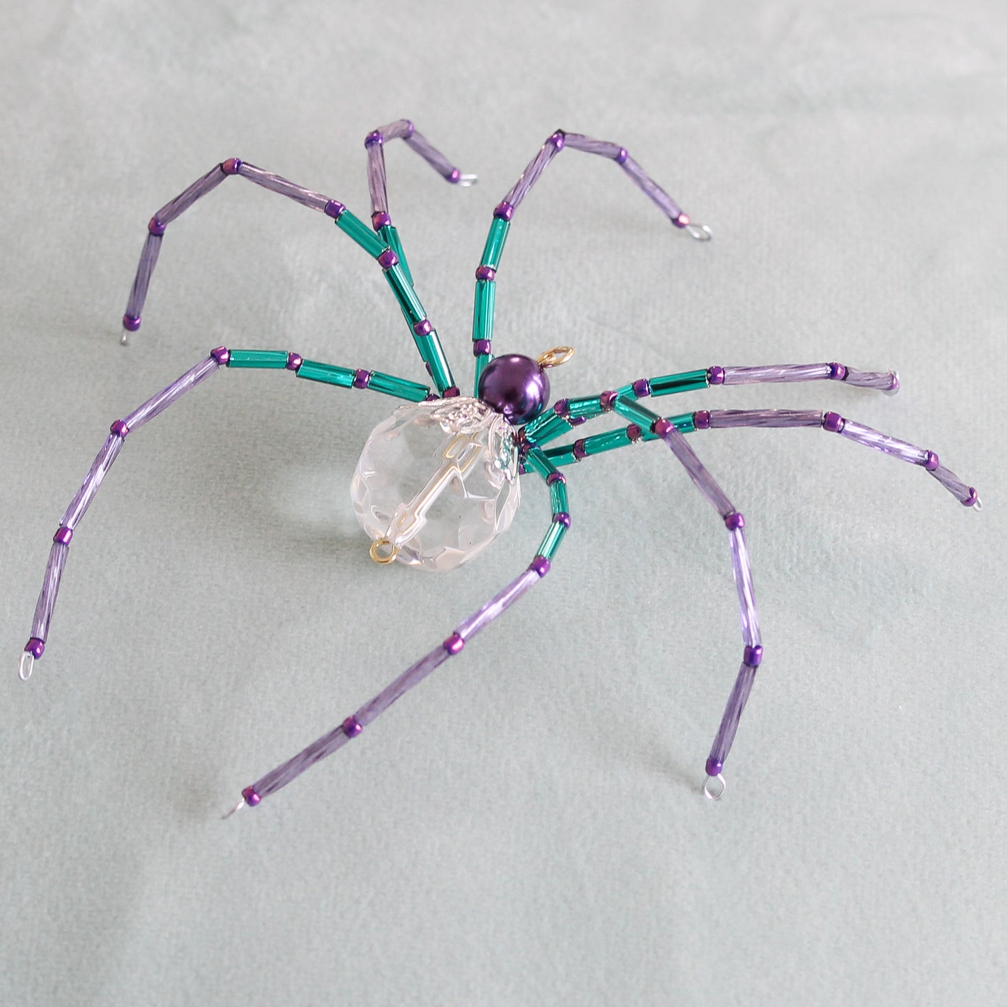 Beaded Spider Christmas Ornament Purple and Teal (One of a Kind)