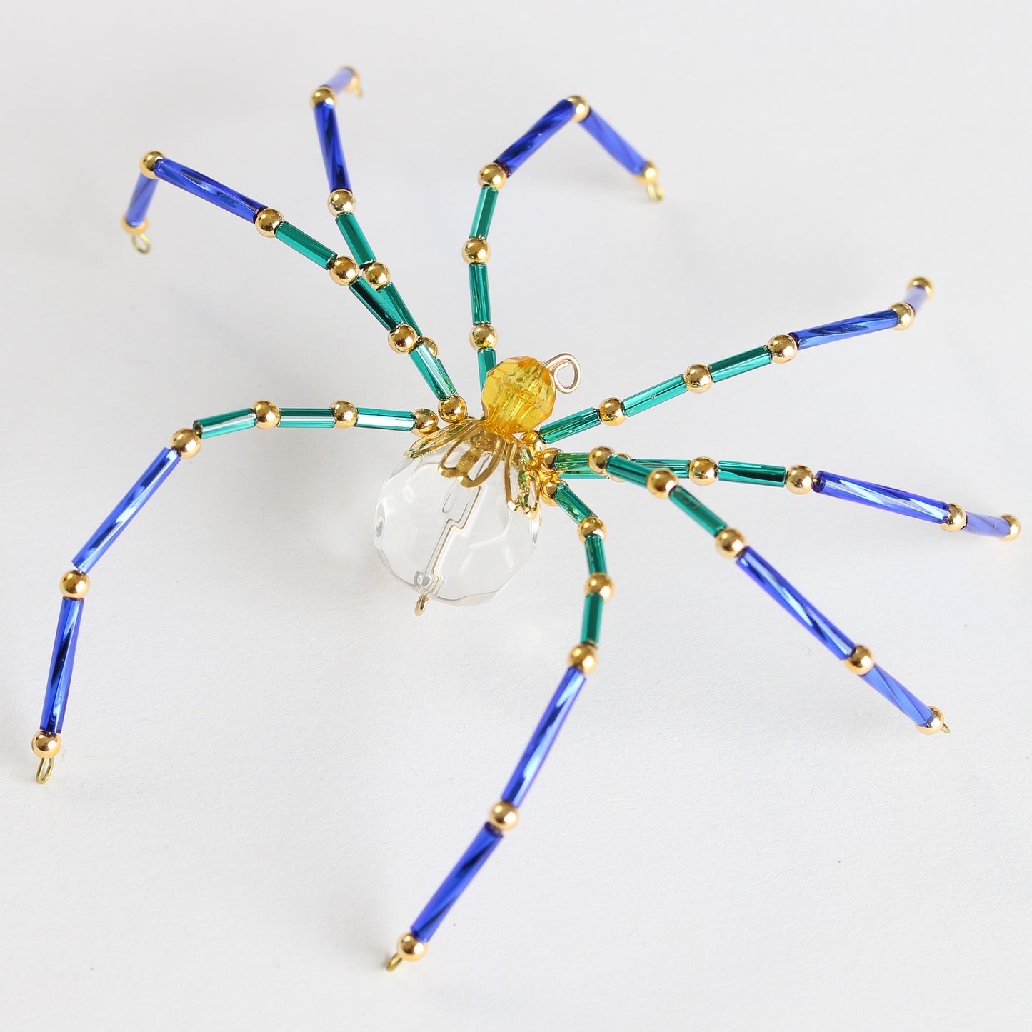 Beaded Spider Christmas Ornament Navy, Teal and Clear Faceted Glass (One of a Kind)