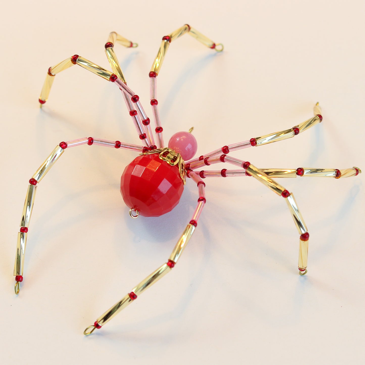 Beaded Spider Christmas Ornament Red, Pink and Gold (One of a Kind)