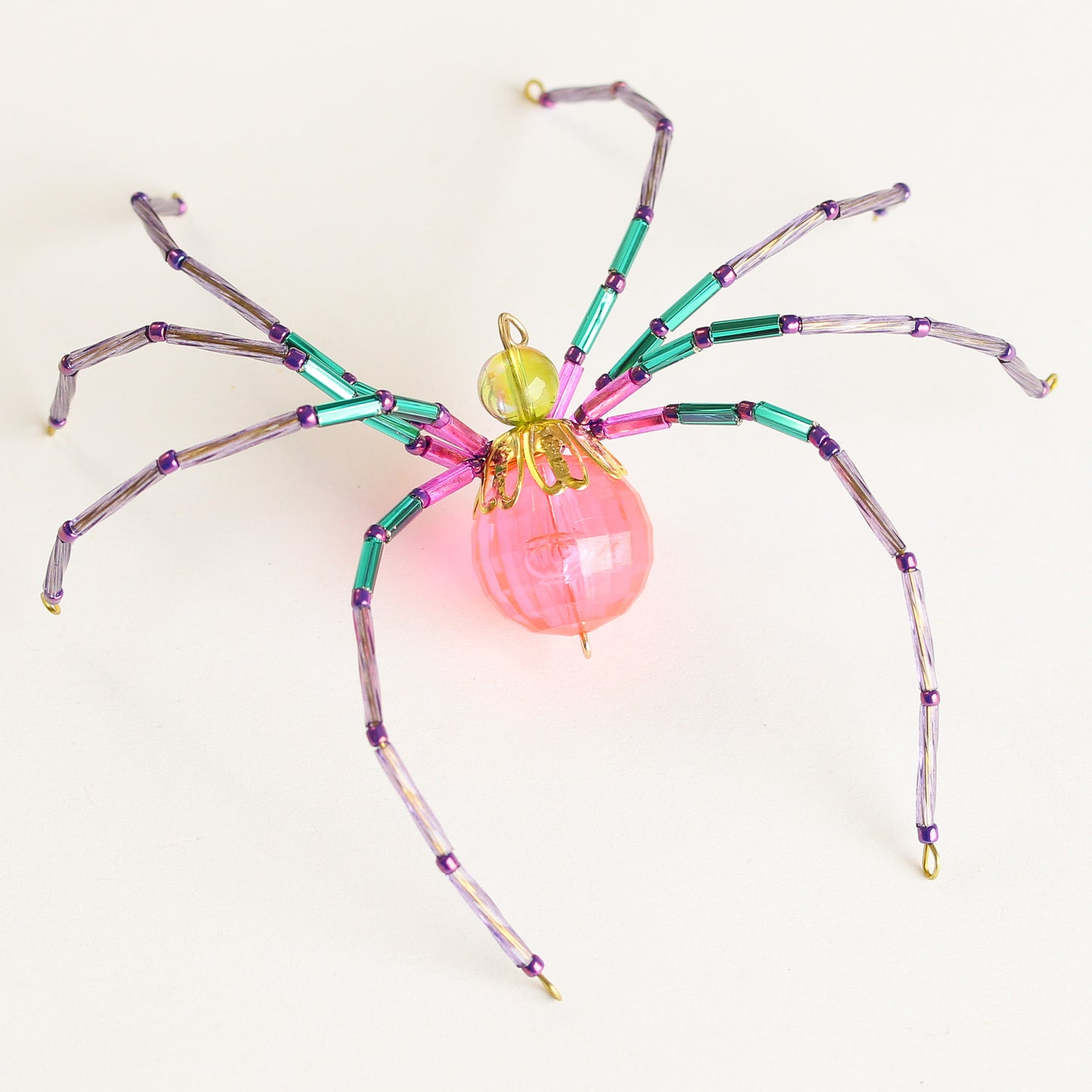 Beaded Spider Christmas Ornament Bright Pink, Teal and Purple (One of a Kind)