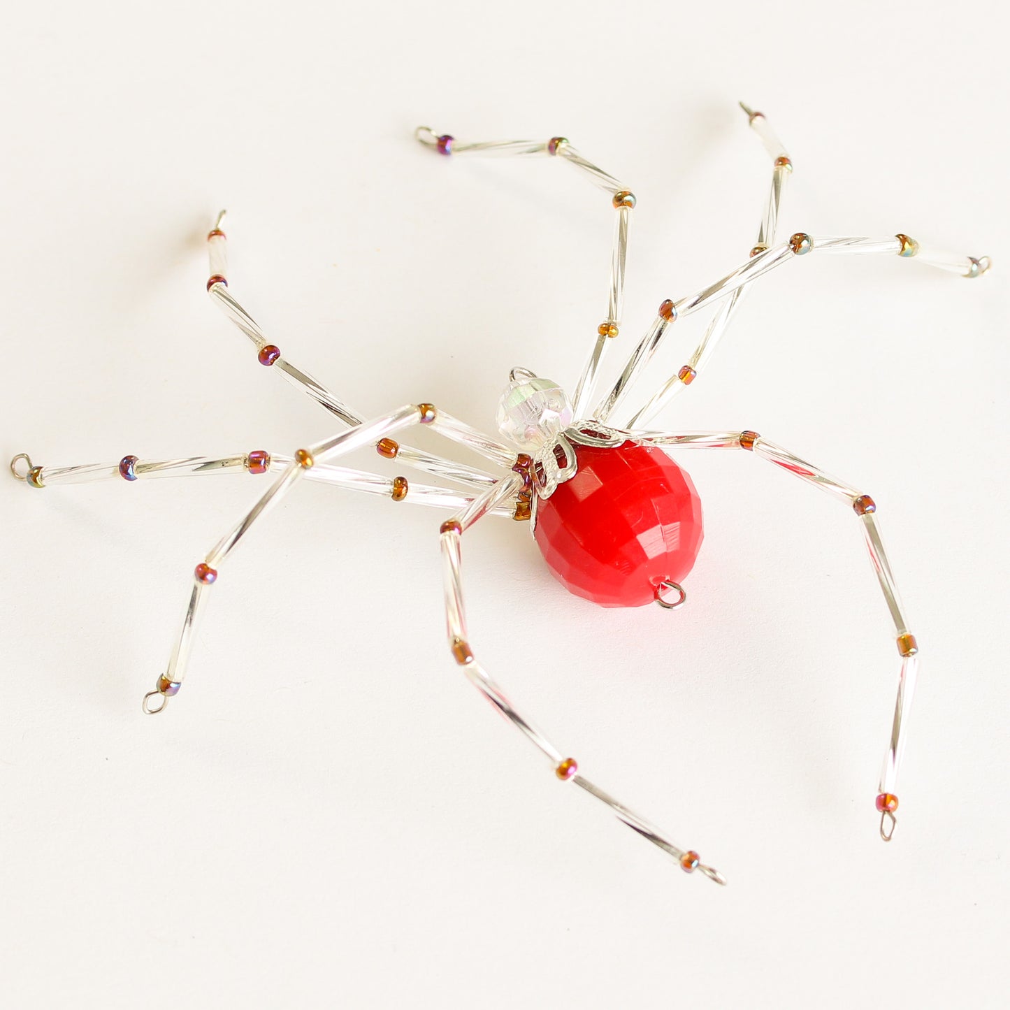 Beaded Spider Christmas Ornament Red and Silver (One of a Kind)