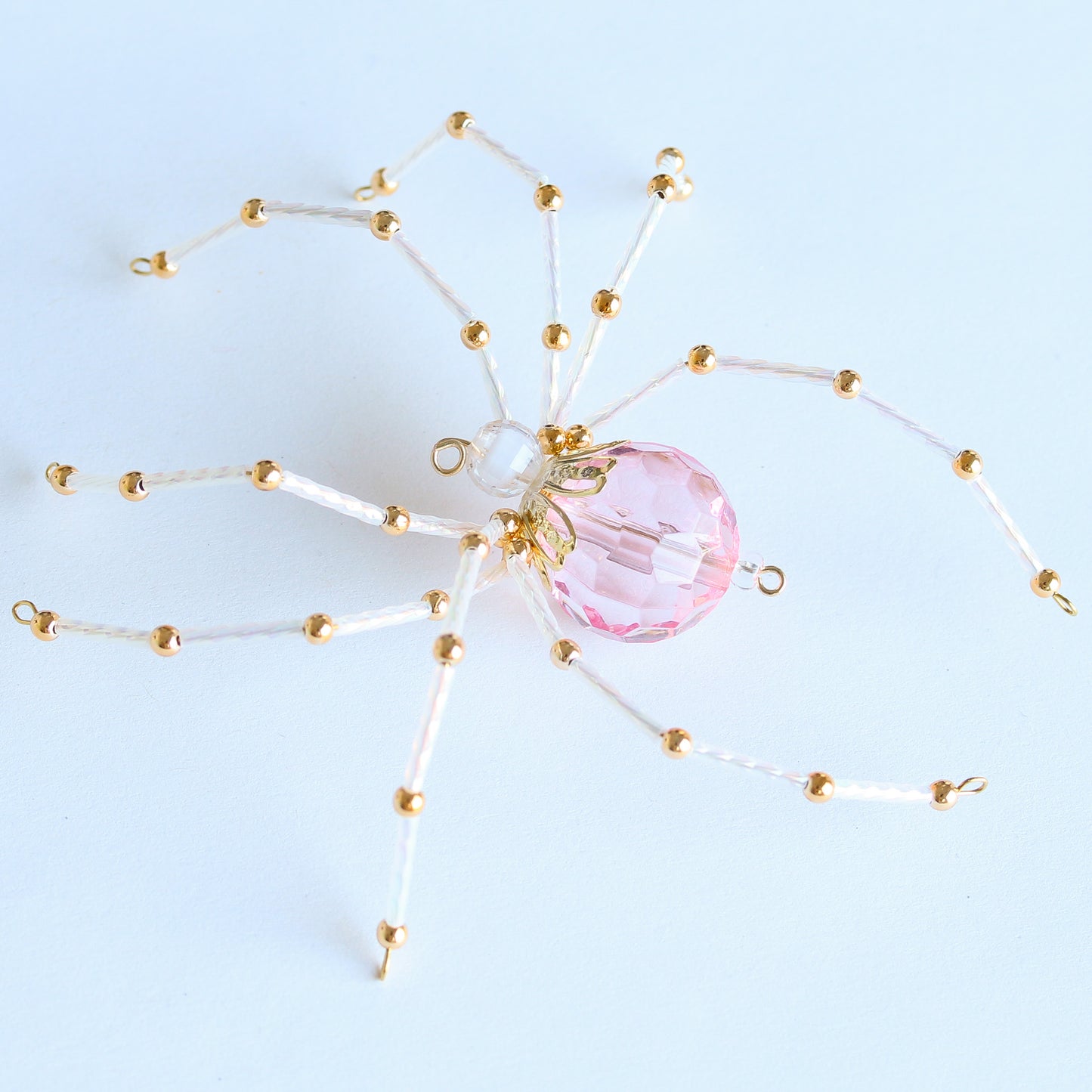 Beaded Spider Christmas Ornament Pink and Gold (One of a Kind)
