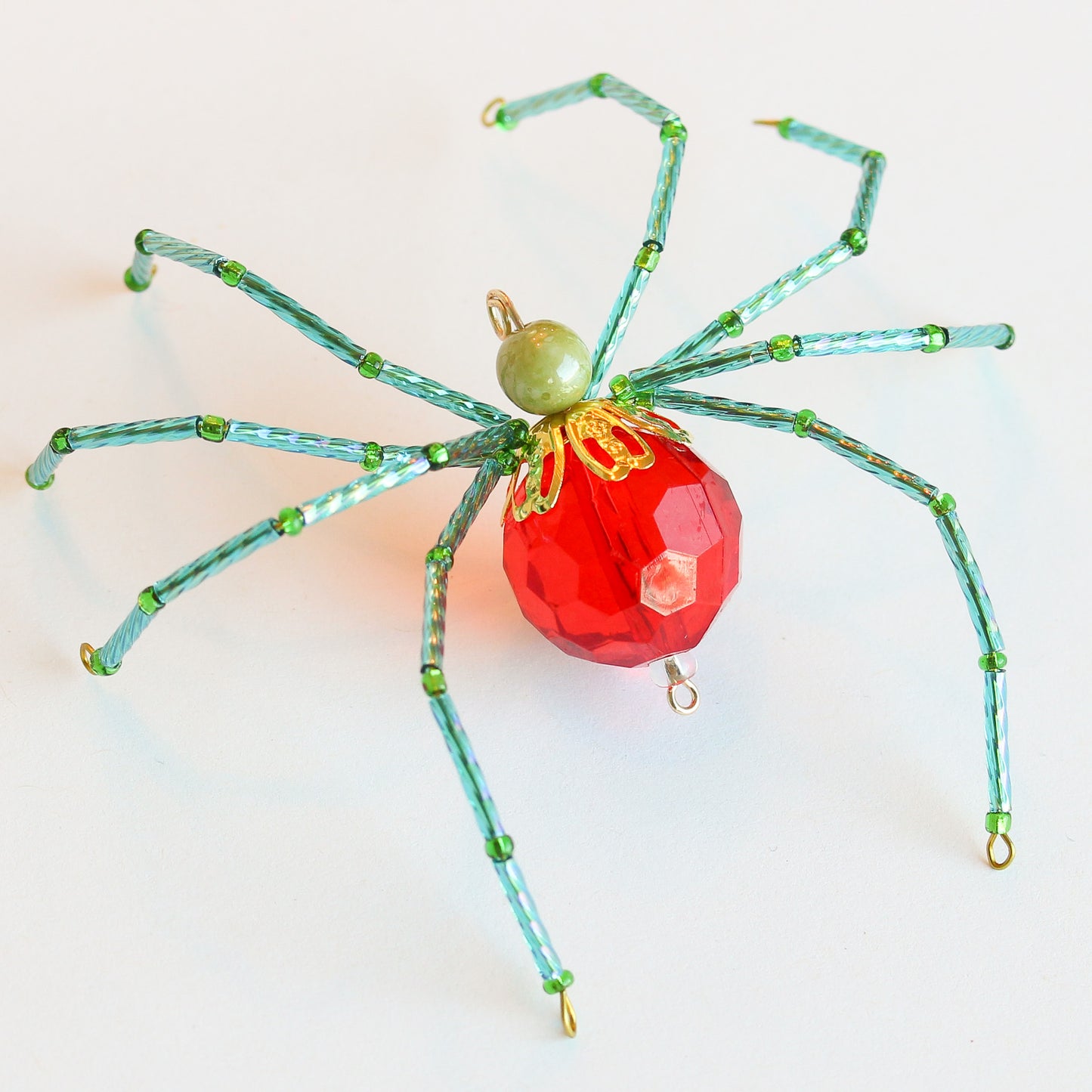 Beaded Spider Christmas Ornament Red and Teal (One of a Kind)
