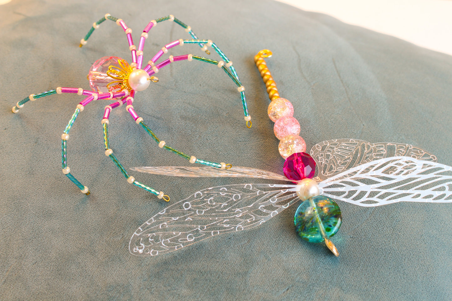 Beaded Spider Christmas Ornament + Matching Dragonfly (CUSTOM FOR AMY - One of a Kind)