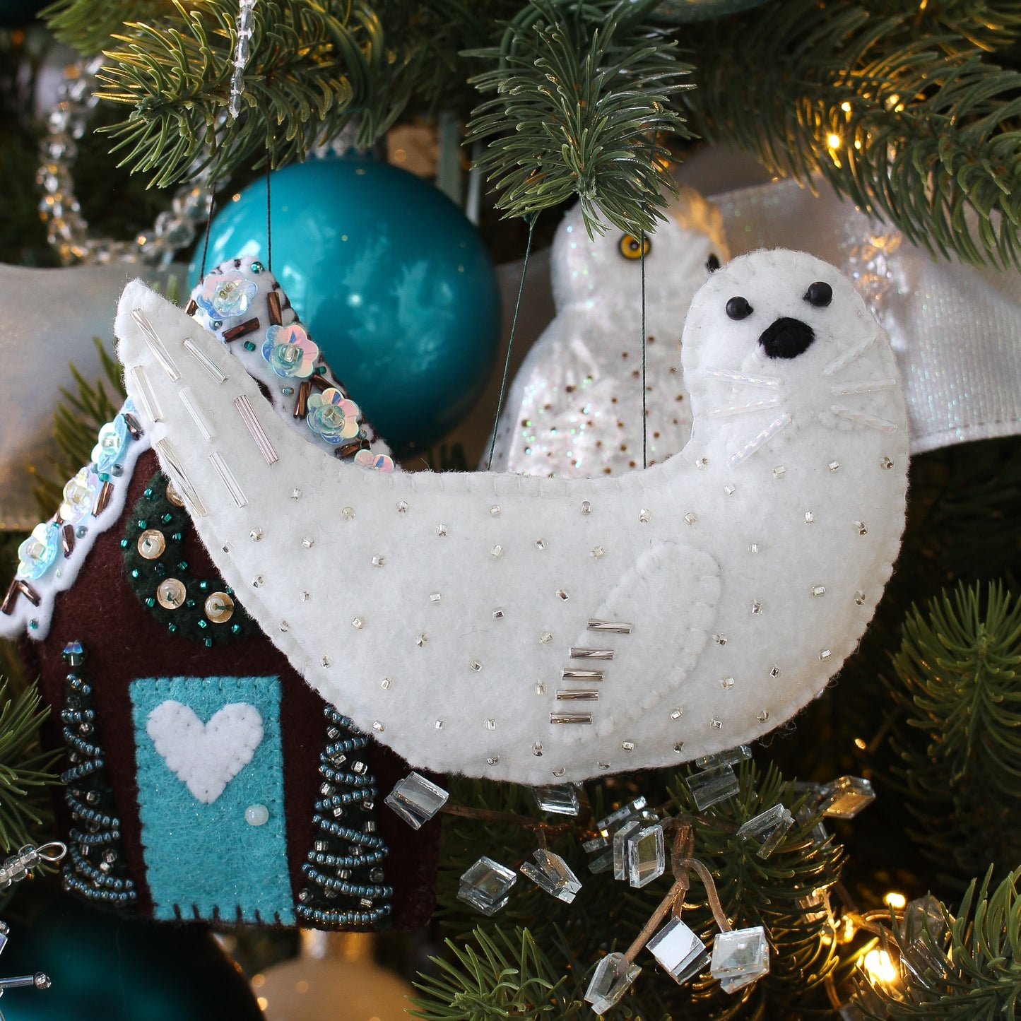Handmade Felt Ornament: Felt Seal Ornament OOAK