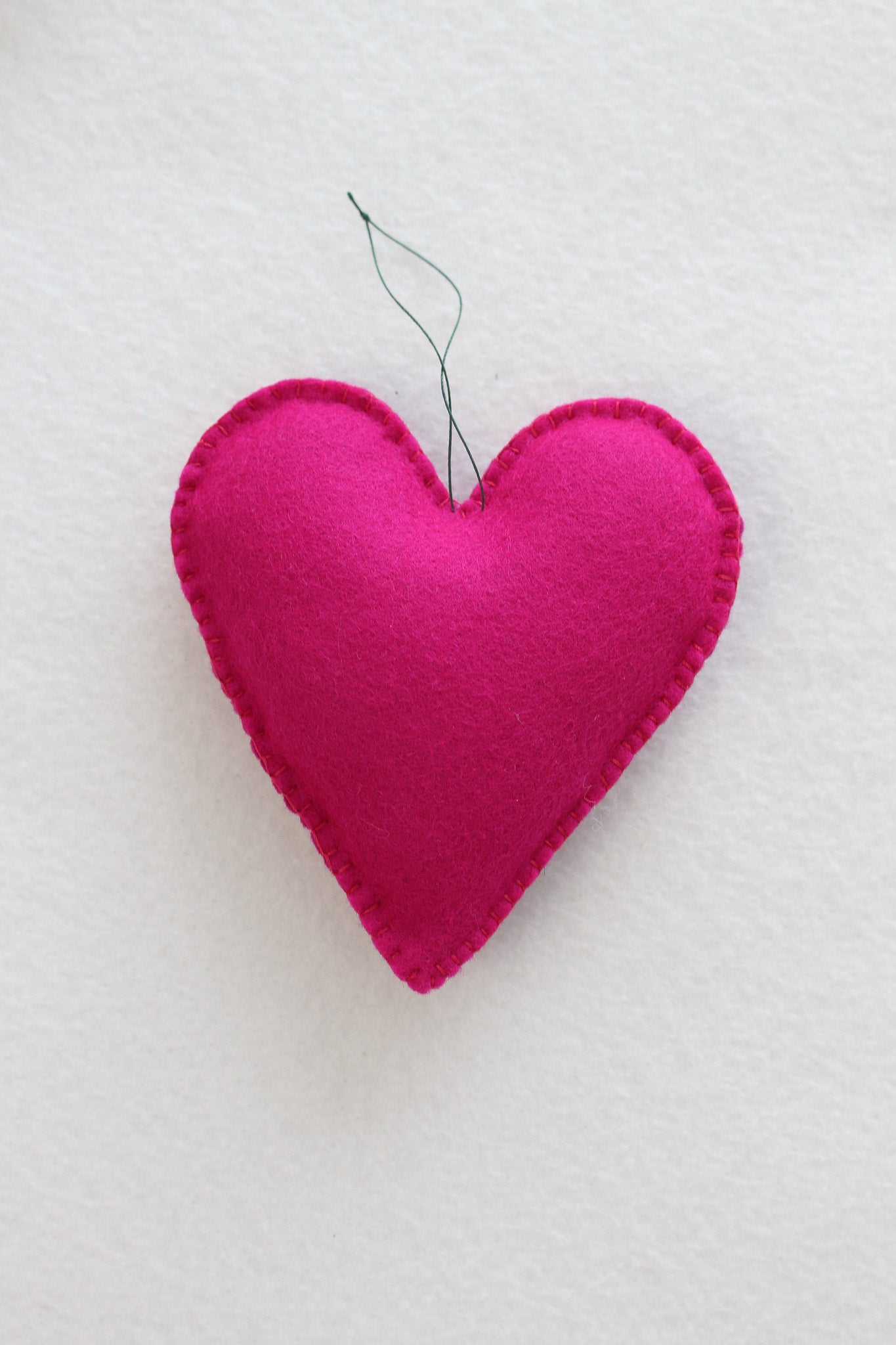 Handmade Felt Ornament: Dark Pink Felt Heart Ornament with Beading OOAK