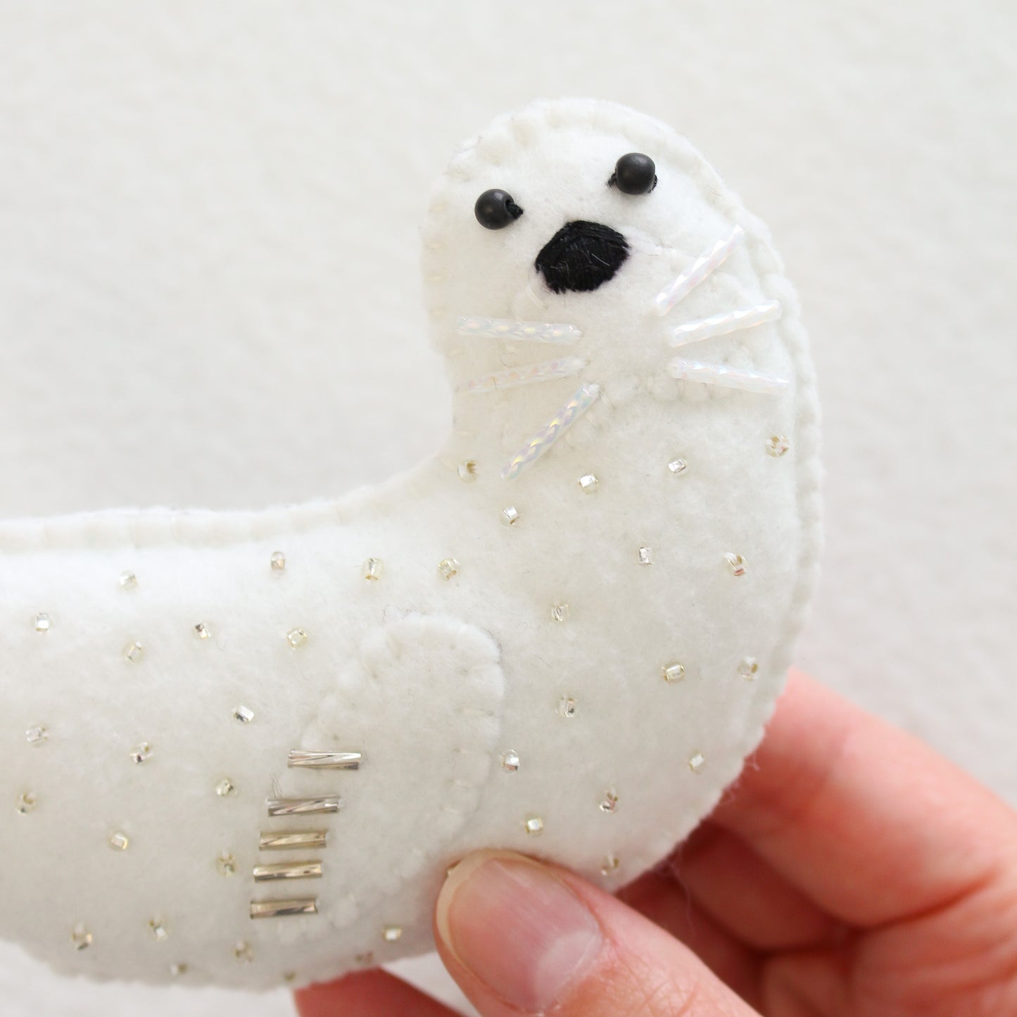 Handmade Felt Ornament: Felt Seal Ornament OOAK
