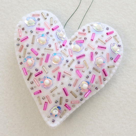 Taylor Swift Eras Tour Inspired Tree Ornament: Felt Heart Ornament with Beading and Sequins - LOVER PINK