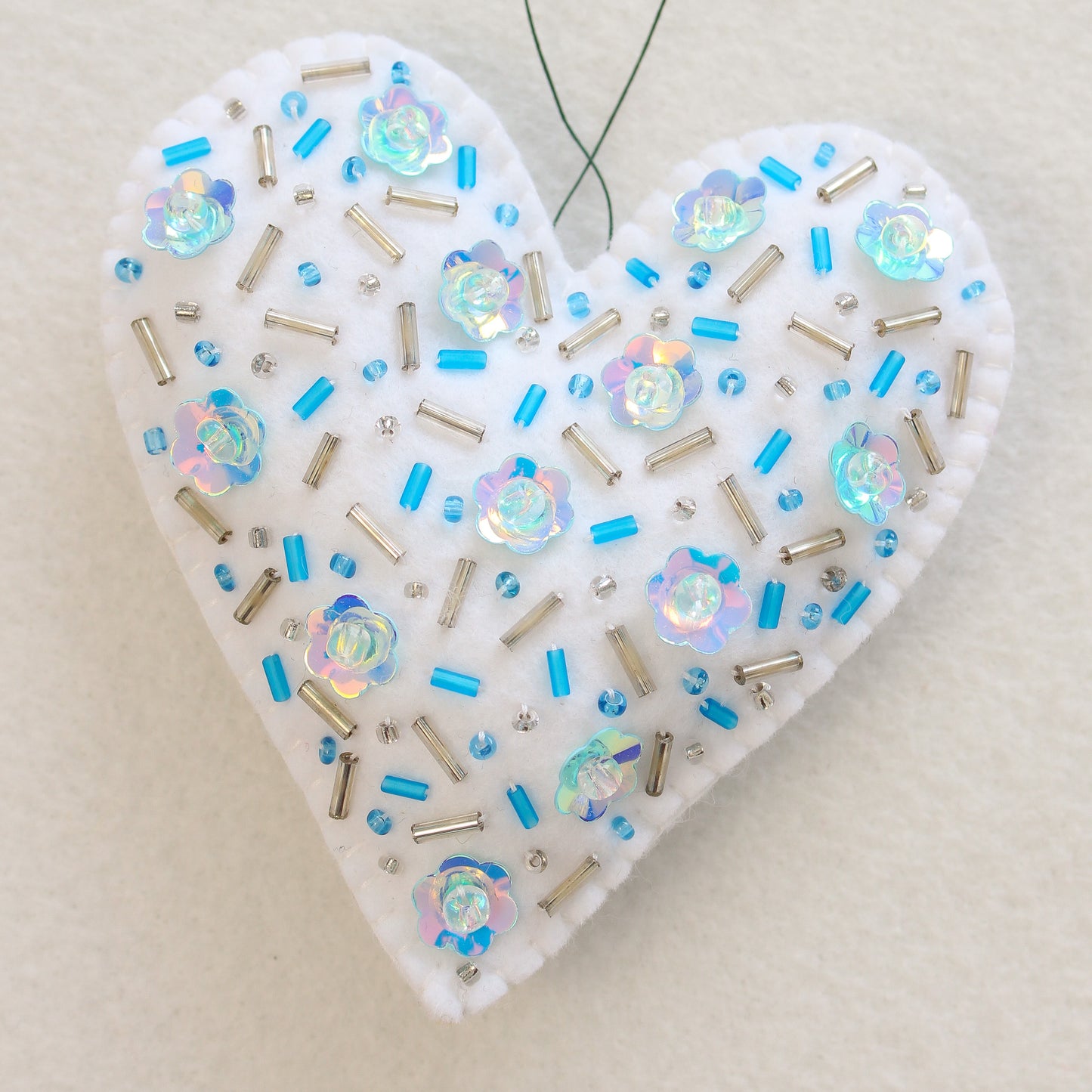 Taylor Swift Eras Tour Inspired Tree Ornament: Felt Heart Ornament with Beading and Sequins - 1989 AQUA