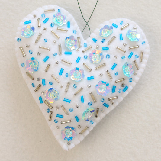 Taylor Swift Eras Tour Inspired Tree Ornament: Felt Heart Ornament with Beading and Sequins - 1989 AQUA