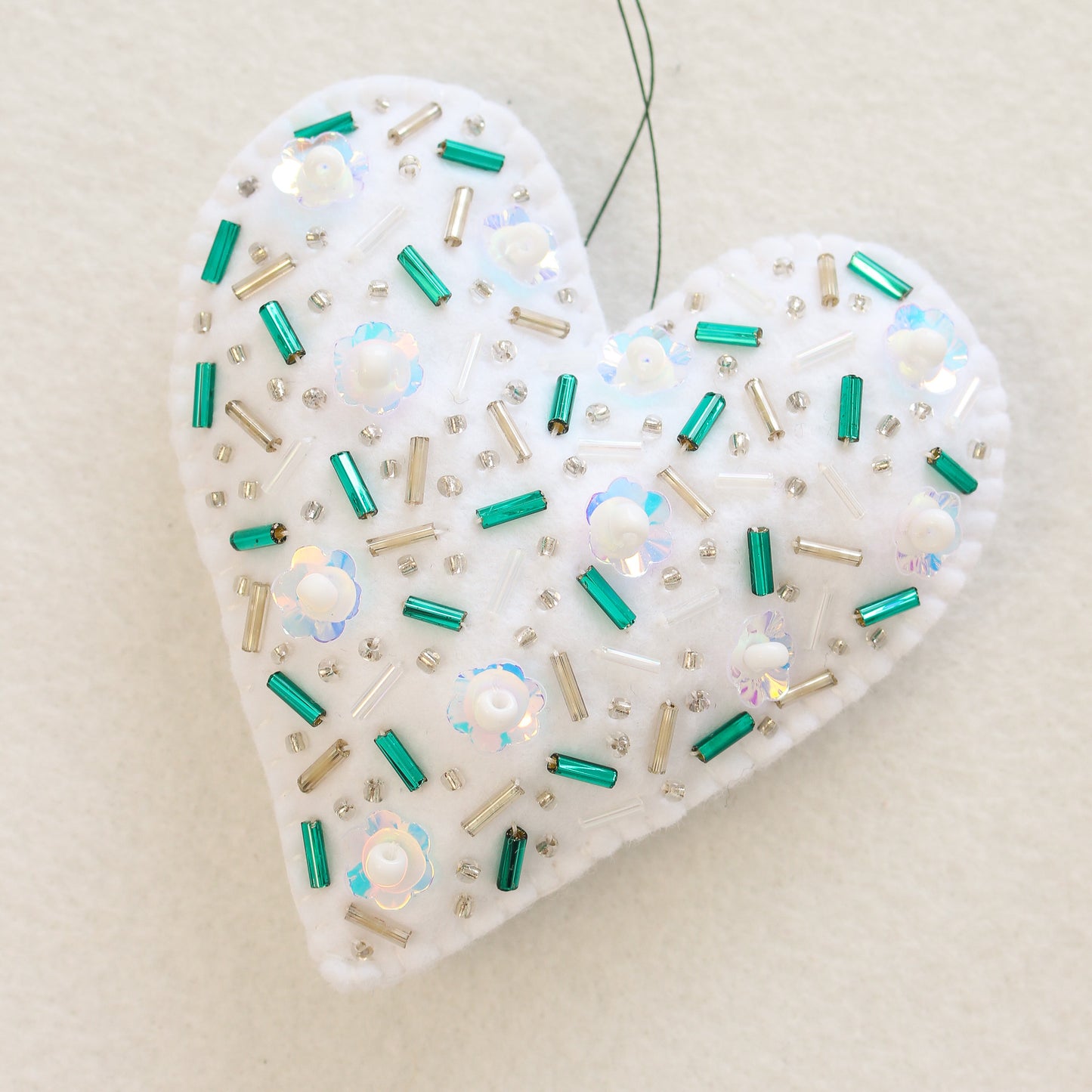 Taylor Swift Eras Tour Inspired Tree Ornament: Felt Heart Ornament with Beading and Sequins - EVERMORE GREEN