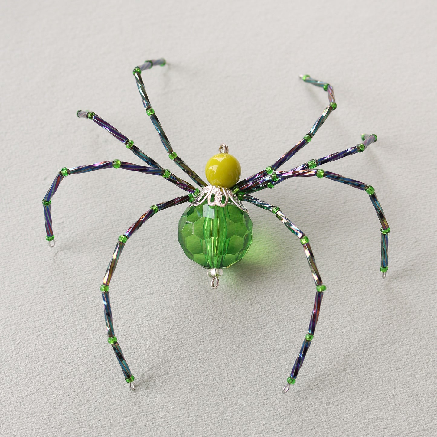 Beaded Christmas Spider Ornament - Green + Spring Green