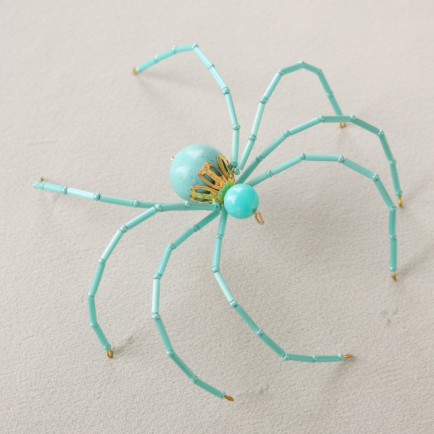 Beaded Christmas Spider Ornament - Aqua + Gold