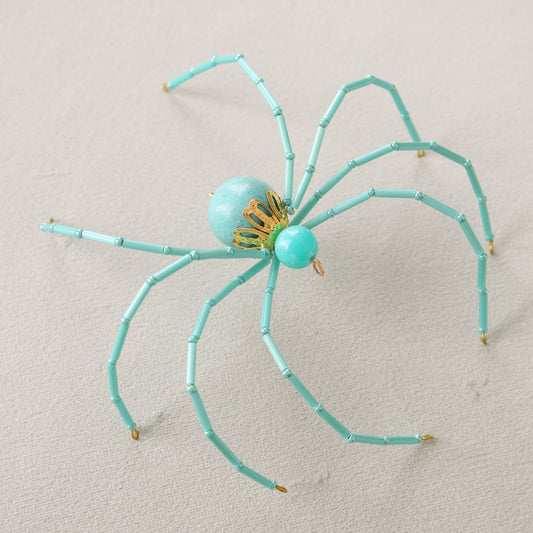 Beaded Christmas Spider Ornament - Aqua + Gold