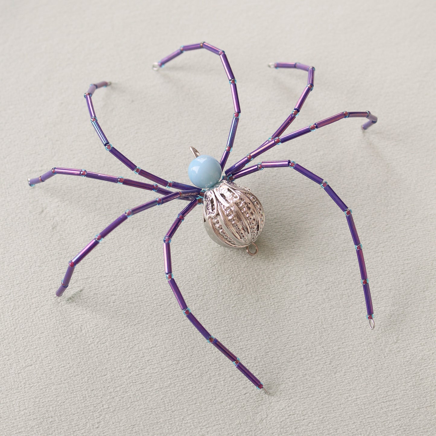 Beaded Christmas Spider Ornament - Silver + Violet