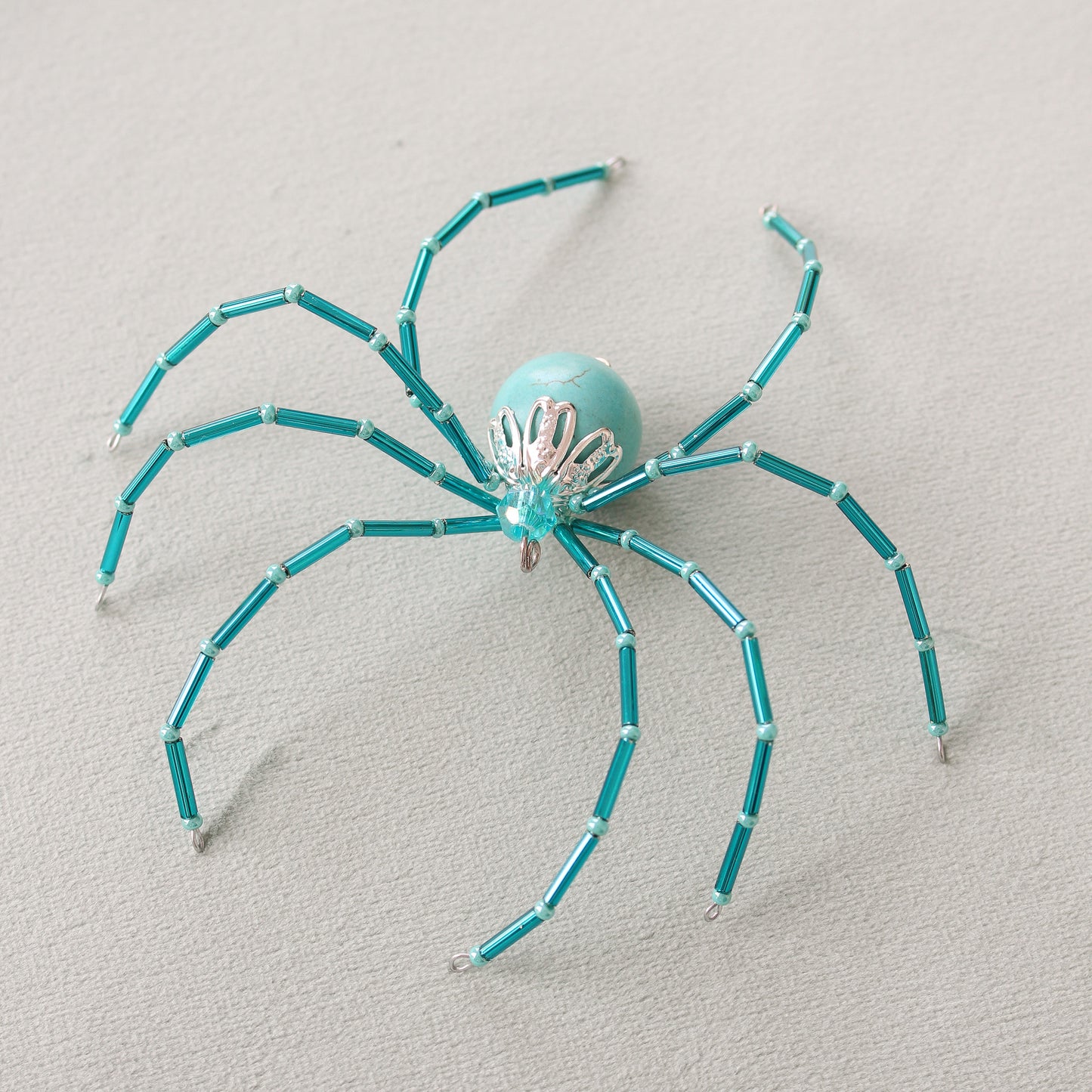 Beaded Christmas Spider Ornament - Aqua + Teal