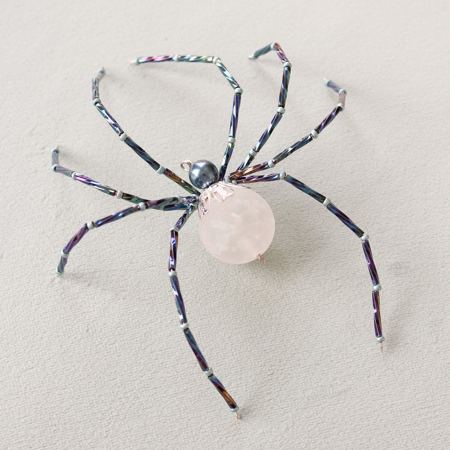 Beaded Christmas Spider Ornament - Quartz + Silver
