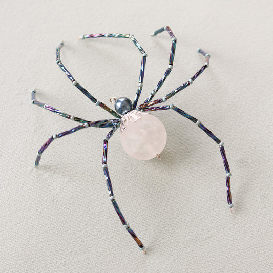 Beaded Christmas Spider Ornament - Quartz + Silver