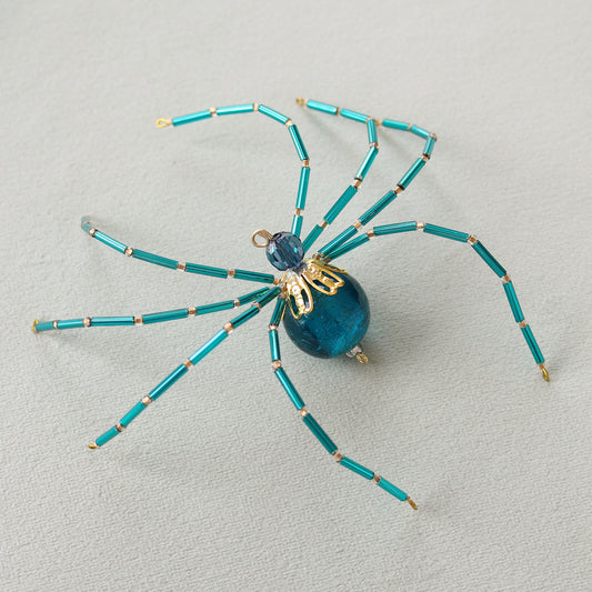 Beaded Christmas Spider Ornament - Teal + Midnight Blue