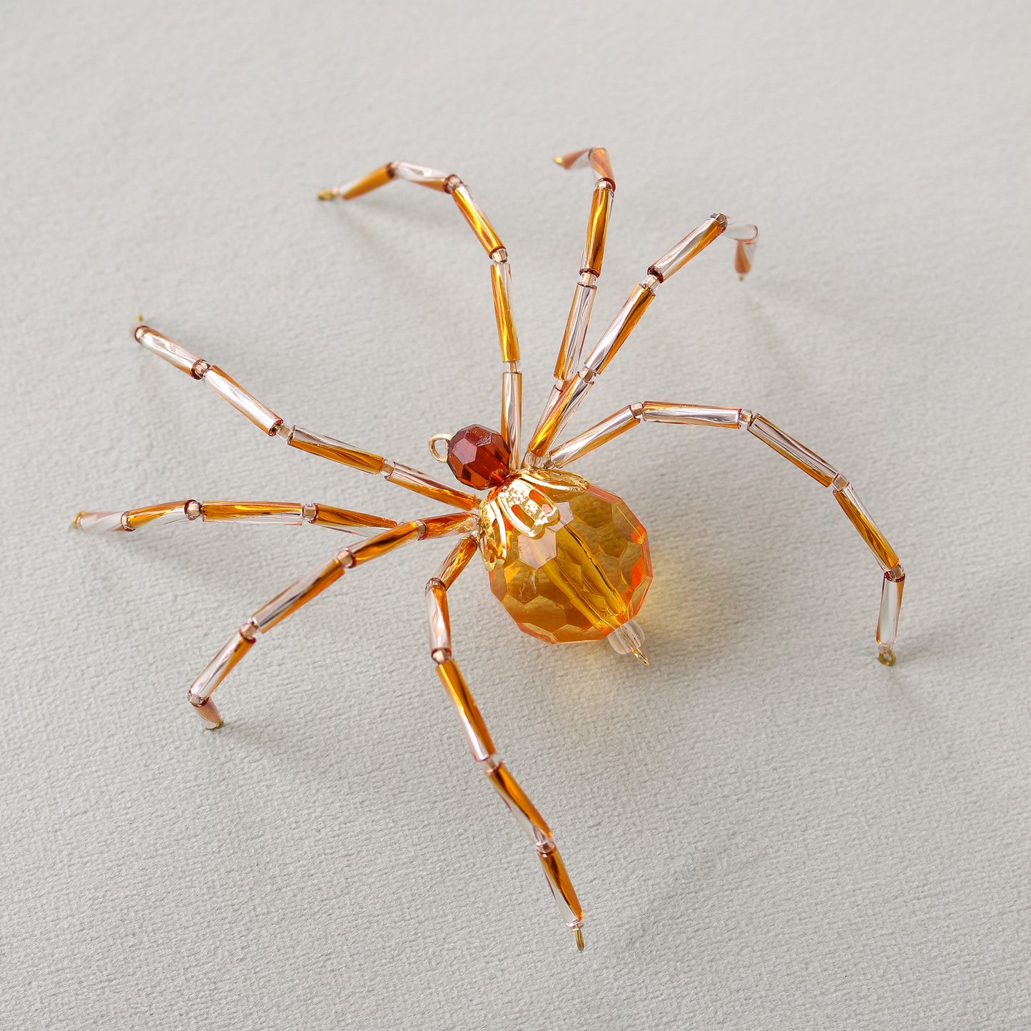 Beaded Christmas Spider Ornament - Amber + Gold + Silver