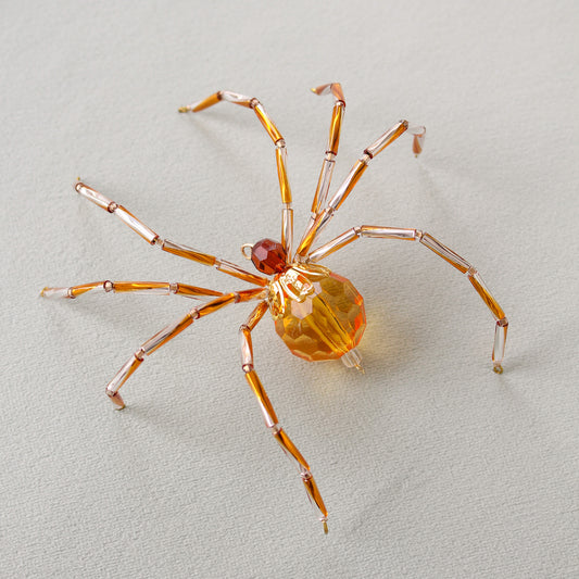 Beaded Christmas Spider Ornament - Amber + Gold + Silver