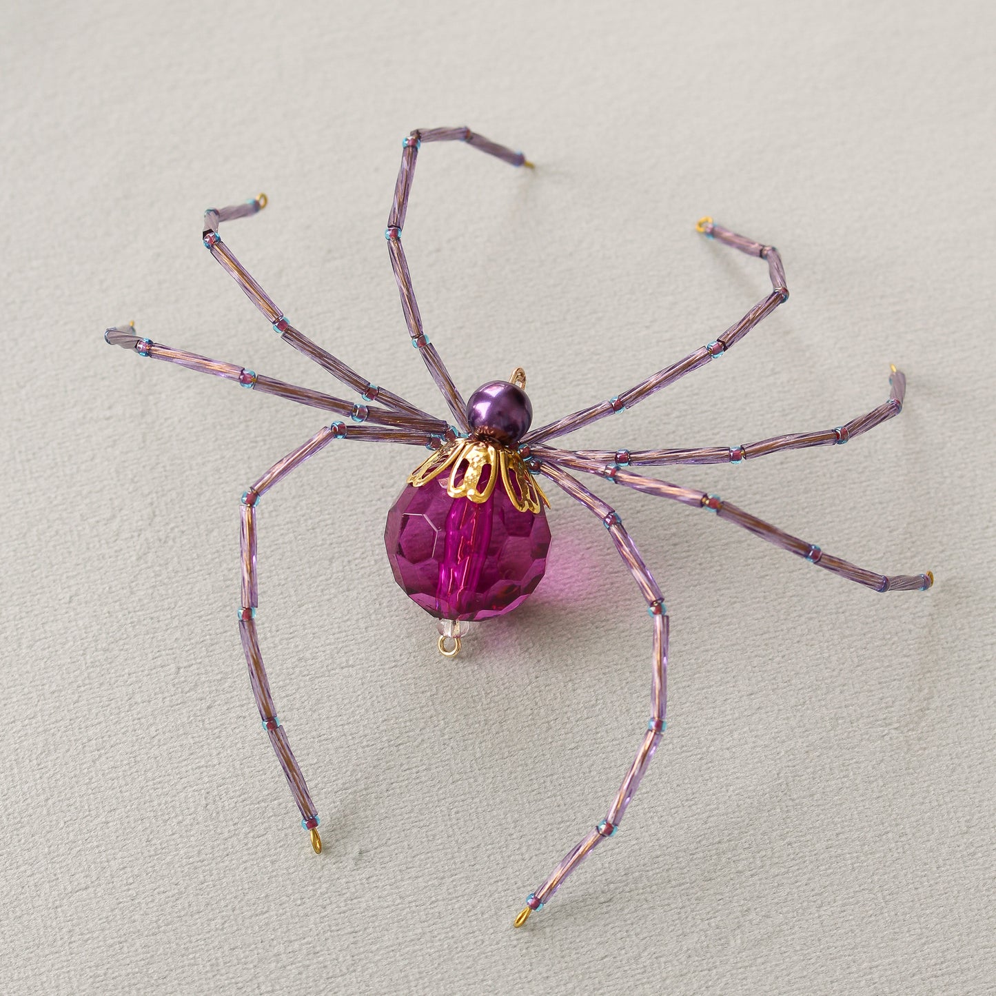 Beaded Christmas Spider Ornament - Plum + Lavender