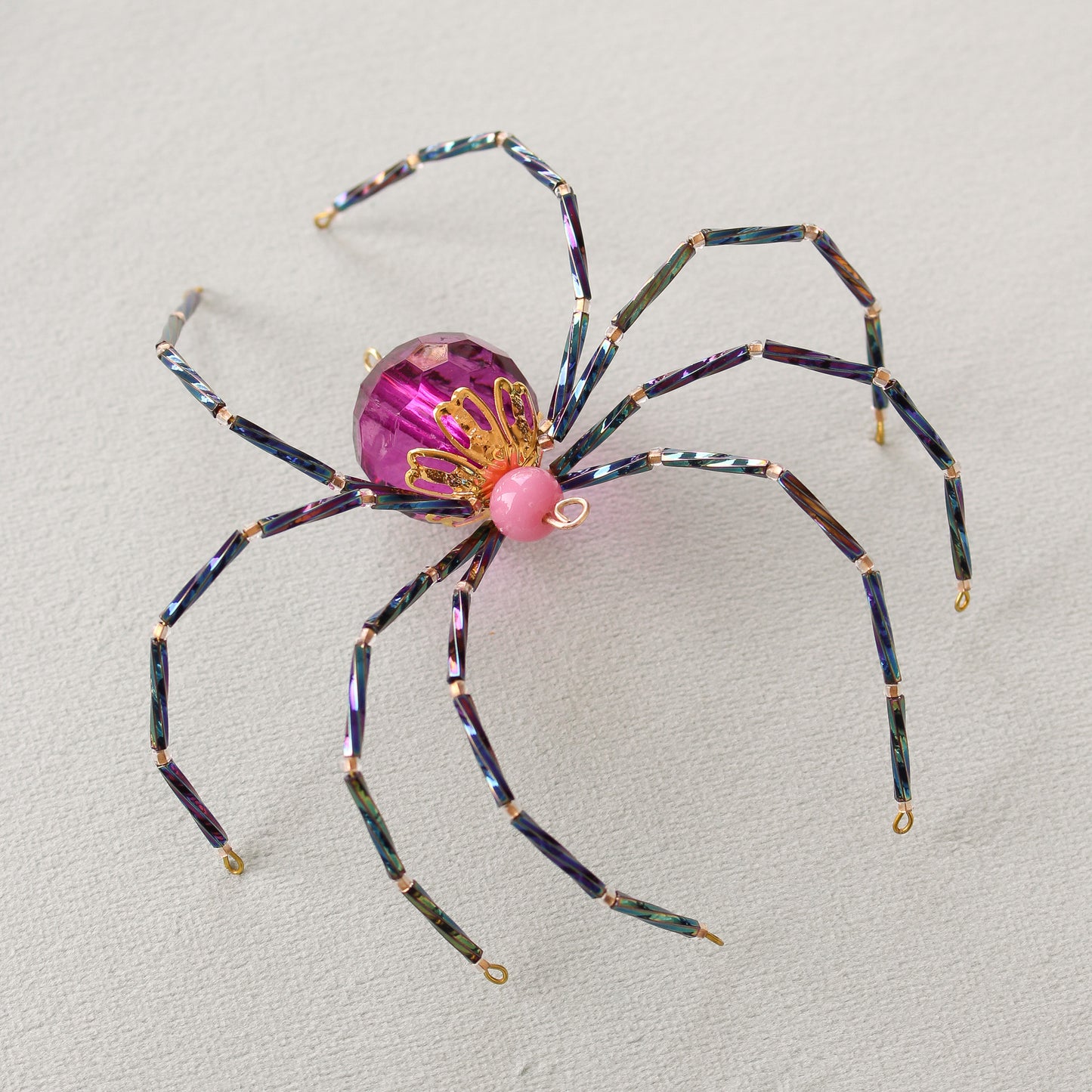 Beaded Christmas Spider Ornament - Plum + Pink