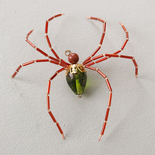 Beaded Christmas Spider Ornaments - Gold + Green + Coral