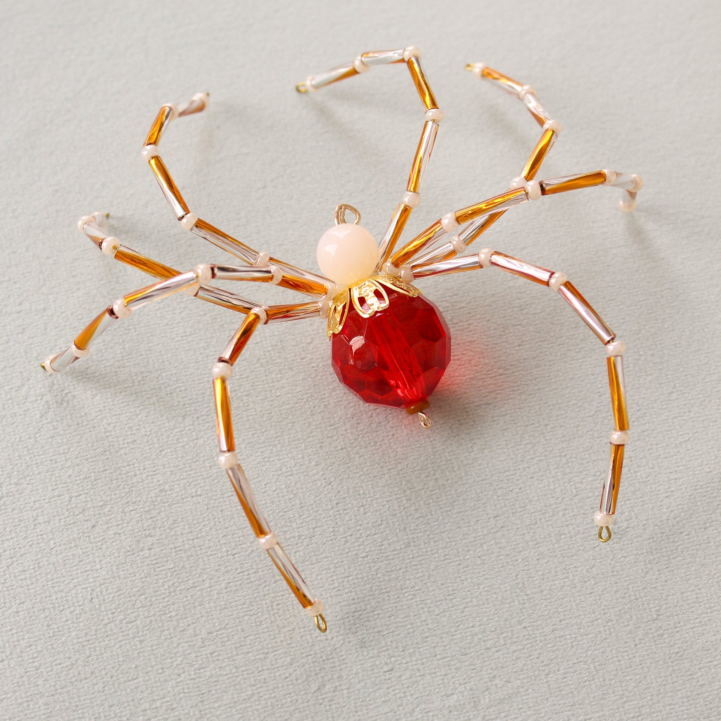 Beaded Christmas Spider Ornament - Red + Gold