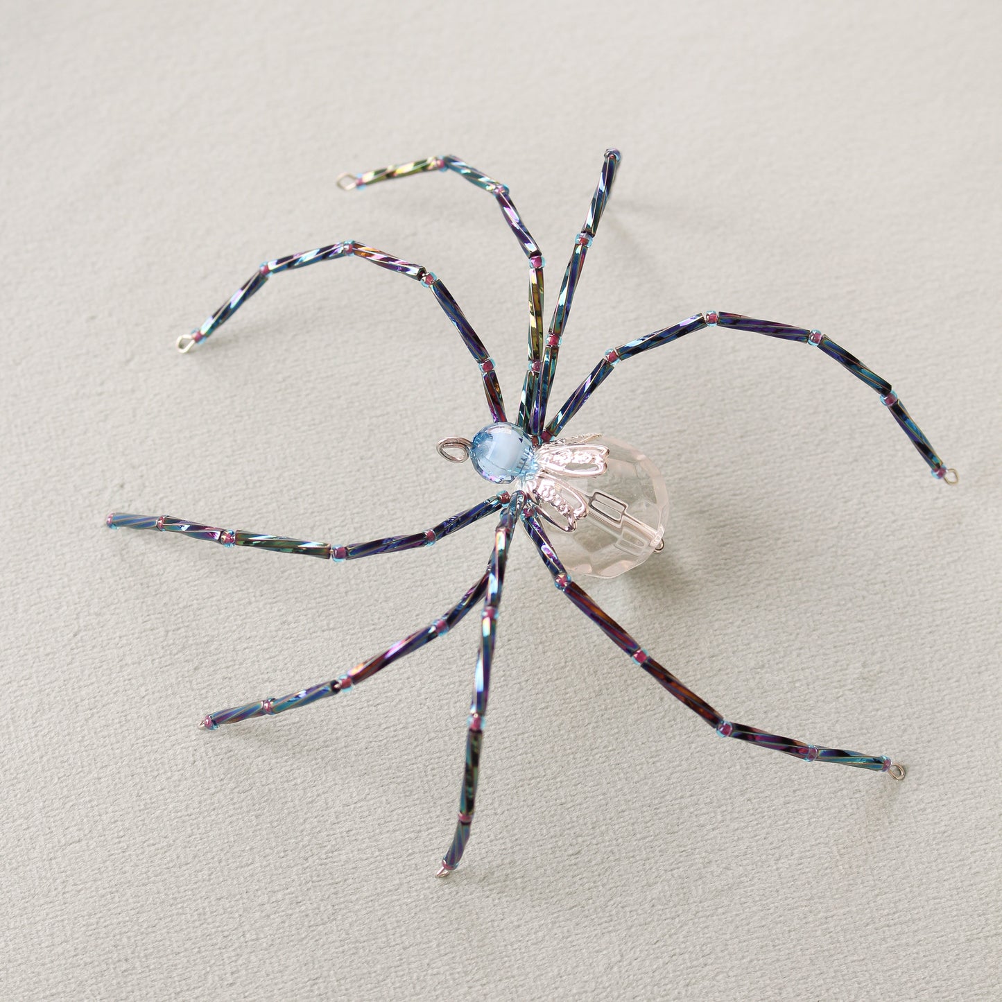 Beaded Christmas Spider Ornament - Midnight Blue + Clear