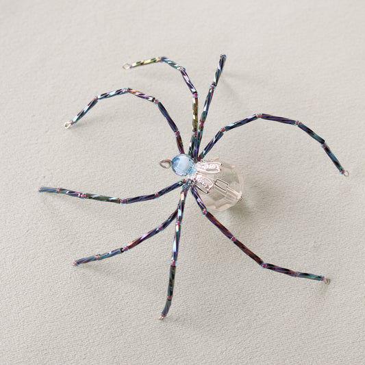 Beaded Christmas Spider Ornament - Midnight Blue + Clear