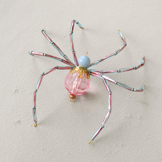 Beaded Christmas Spider Ornament - Pink + Dusty Blue