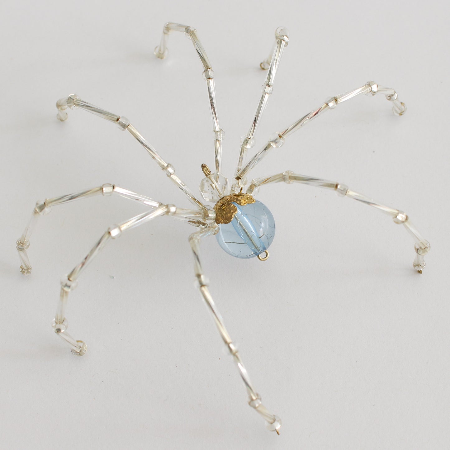 Beaded Spider Christmas Ornament Icy Blue and Clear (One of a Kind)